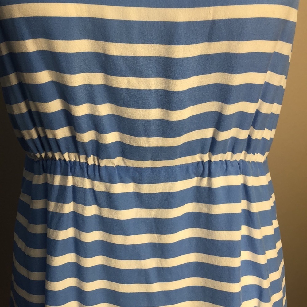 J. CREW Size 2 Blue and White Striped 100% Silk Sleeveless Dress - Picture 6 of 11
